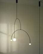 Chandelier, Mobile Opaline Glass Globes, Brass or Black, G9 and G4