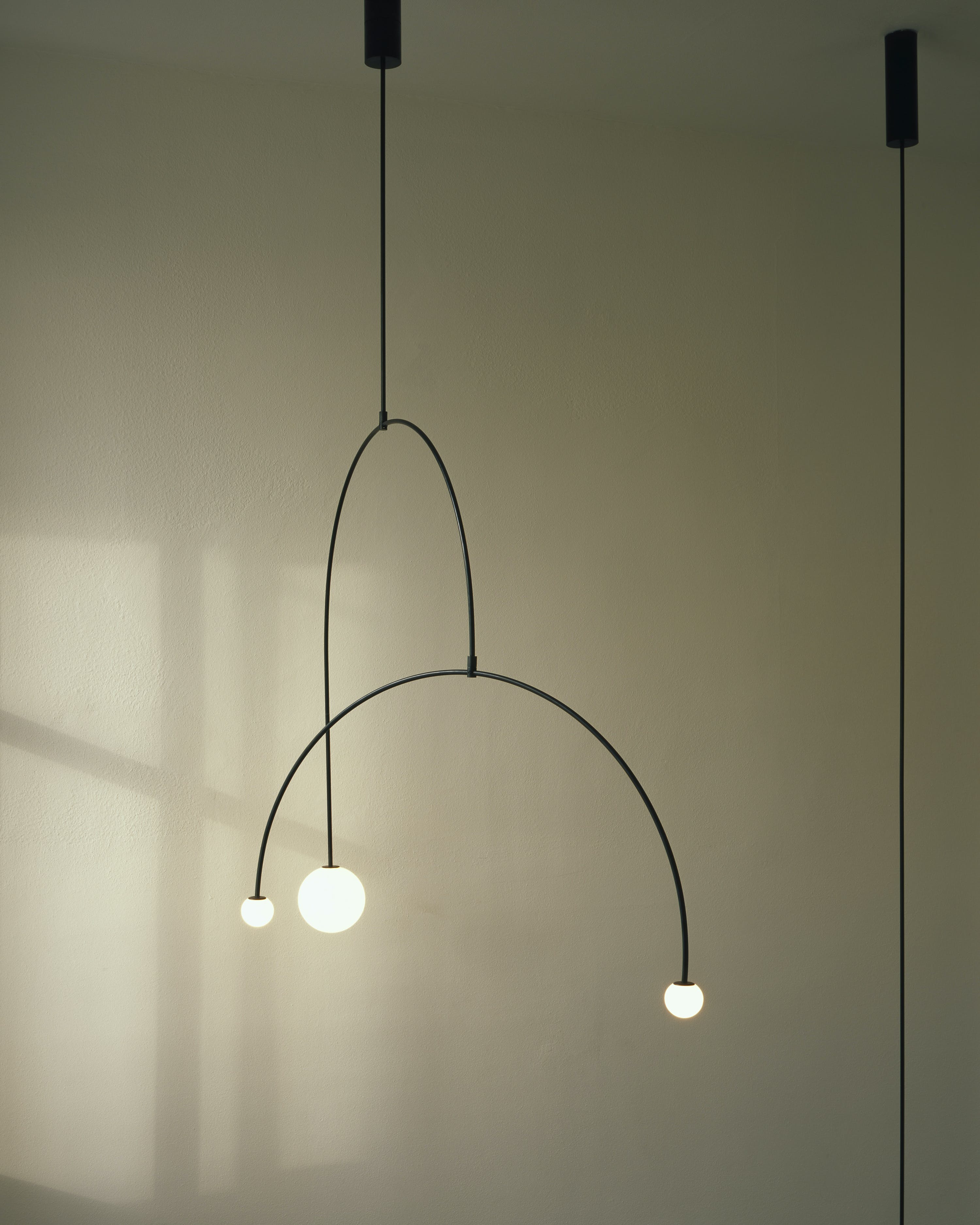 Chandelier, Mobile Opaline Glass Globes, Brass or Black, G9 and G4