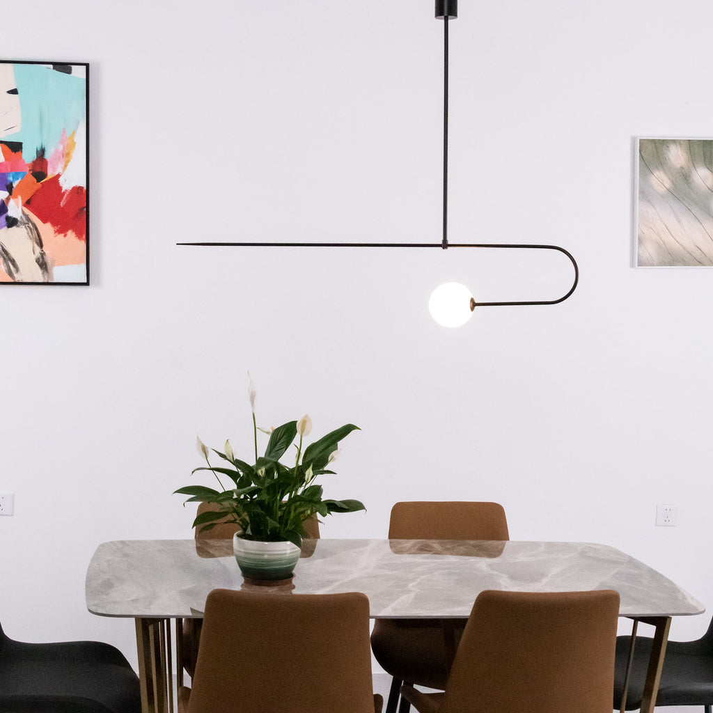 Chandelier, Mobile Opaline Glass Globes, Brass or Black, G9 and G4