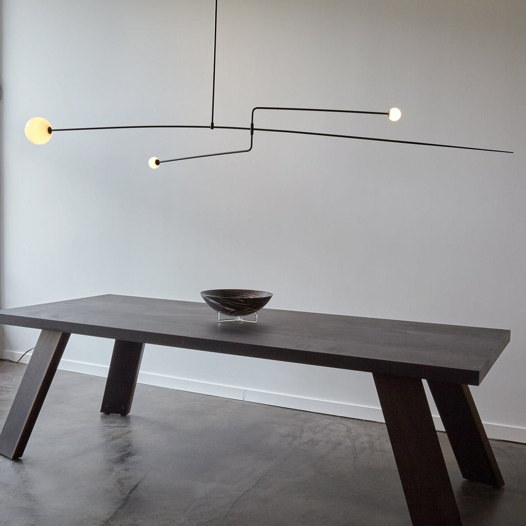 Chandelier, Mobile Opaline Glass Globes, Brass or Black, G9 and G4