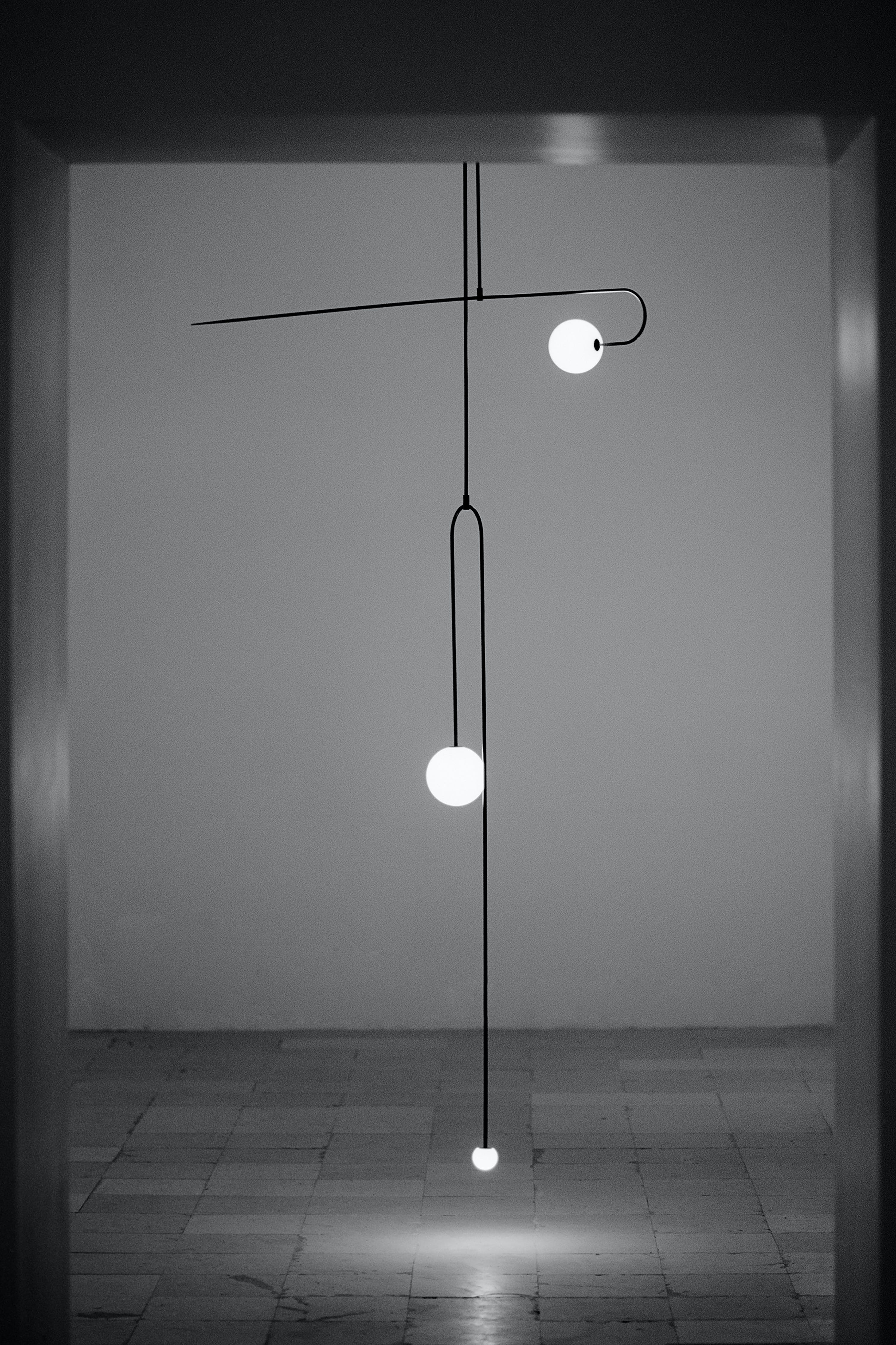 Chandelier, Mobile Opaline Glass Globes, Brass or Black, G9 and G4