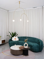 Chandelier, Mobile Opaline Glass Globes, Brass or Black, G9 and G4