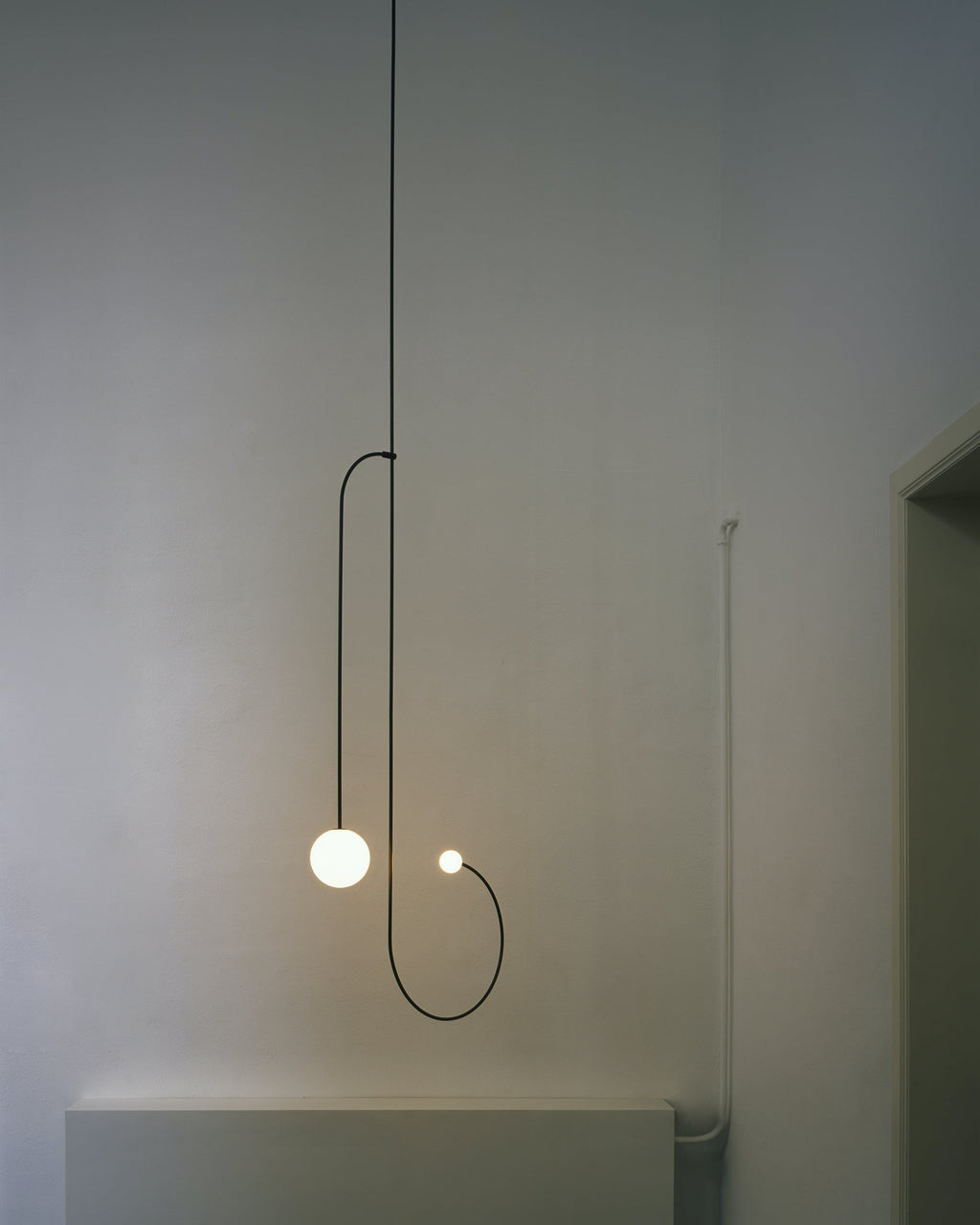Chandelier, Mobile Opaline Glass Globes, Brass or Black, G9 and G4