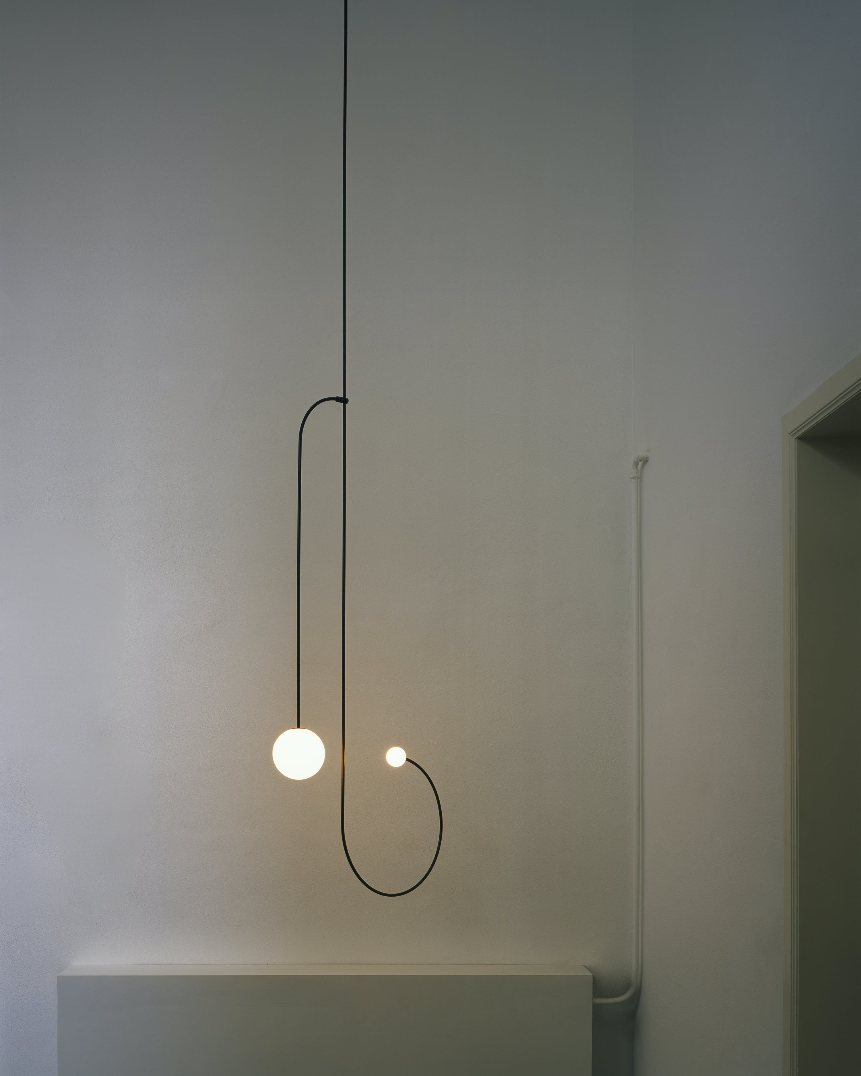 Chandelier, Mobile Opaline Glass Globes, Brass or Black, G9 and G4