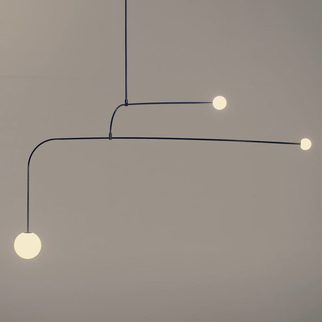 Chandelier, Mobile Opaline Glass Globes, Brass or Black, G9 and G4
