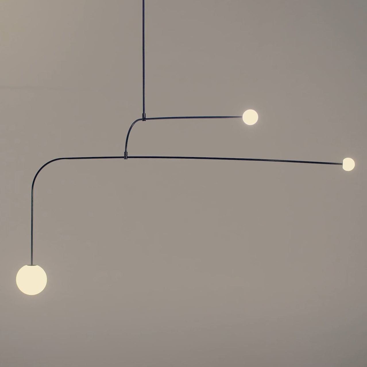 Chandelier, Mobile Opaline Glass Globes, Brass or Black, G9 and G4