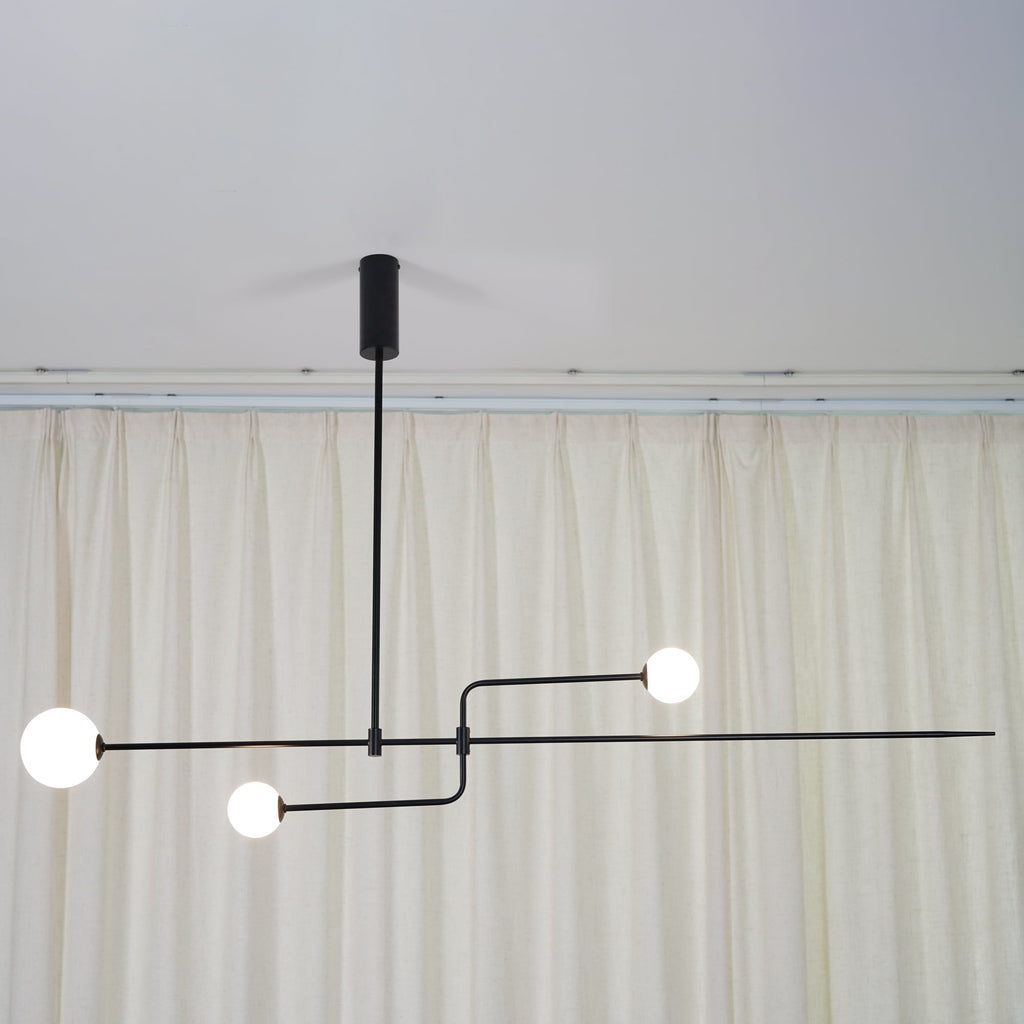 Chandelier, Mobile Opaline Glass Globes, Brass or Black, G9 and G4