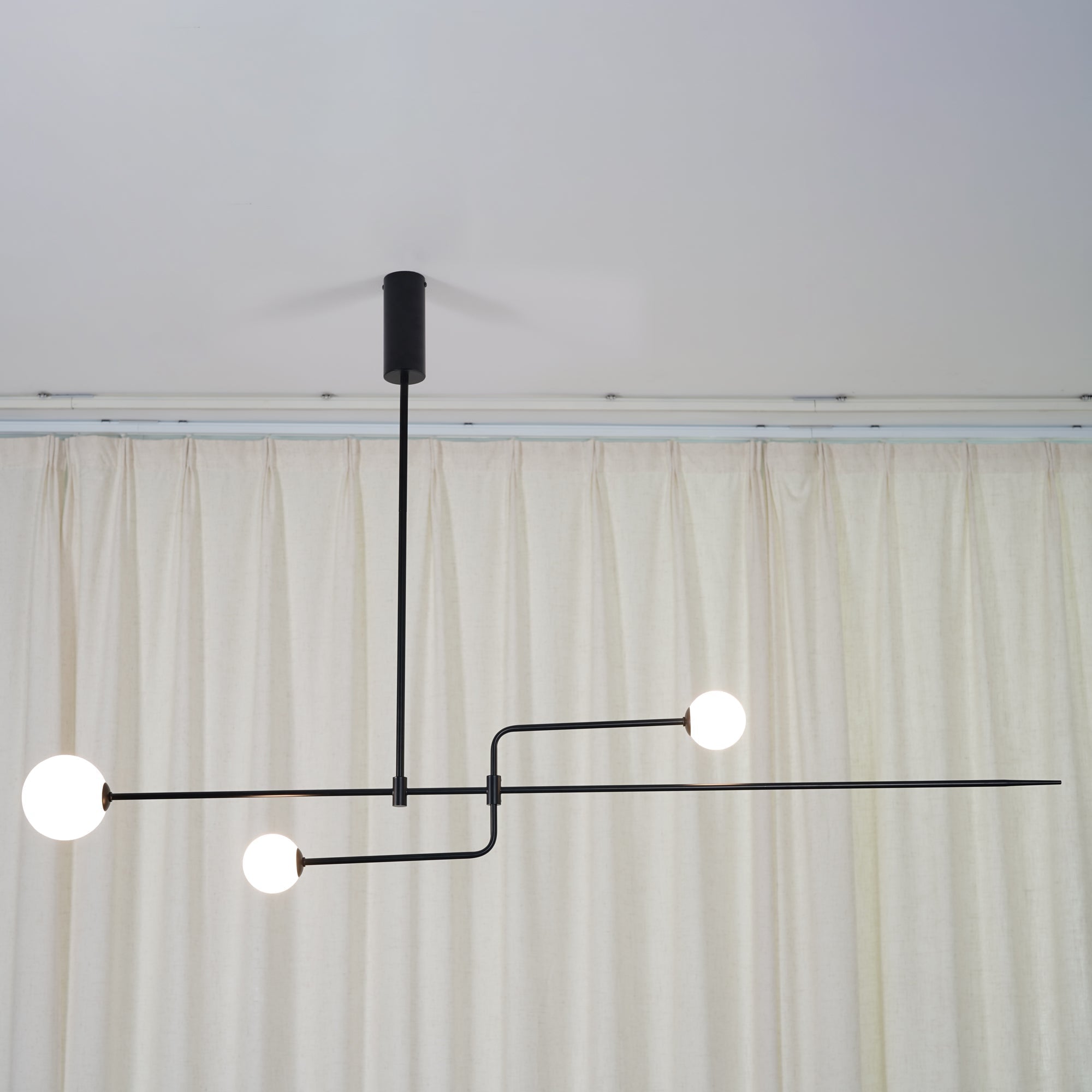 Chandelier, Mobile Opaline Glass Globes, Brass or Black, G9 and G4