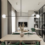 Chandelier, Mobile Opaline Glass Globes, Brass or Black, G9 and G4