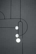 Chandelier, Mobile Opaline Glass Globes, Brass or Black, G9 and G4