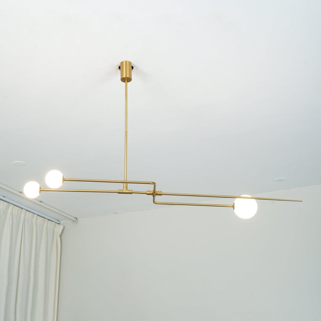 Chandelier, Mobile Opaline Glass Globes, Brass or Black, G9 and G4