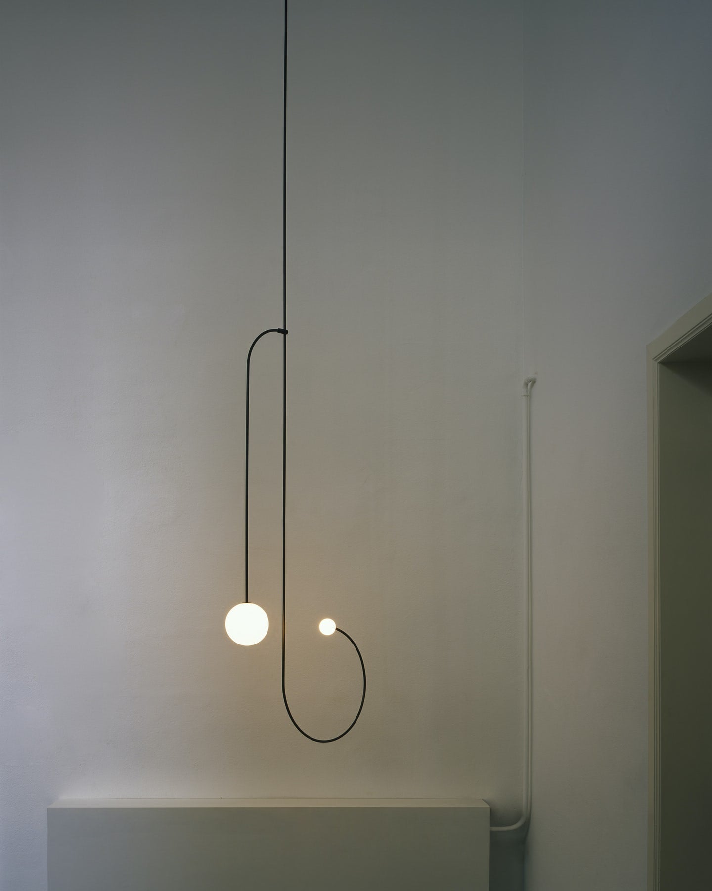 Chandelier, Mobile Opaline Glass Globes, Brass or Black, G9 and G4