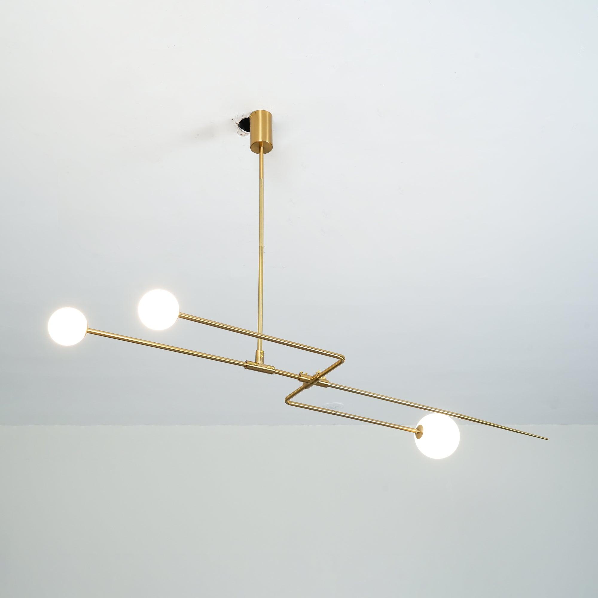 Chandelier, Mobile Opaline Glass Globes, Brass or Black, G9 and G4