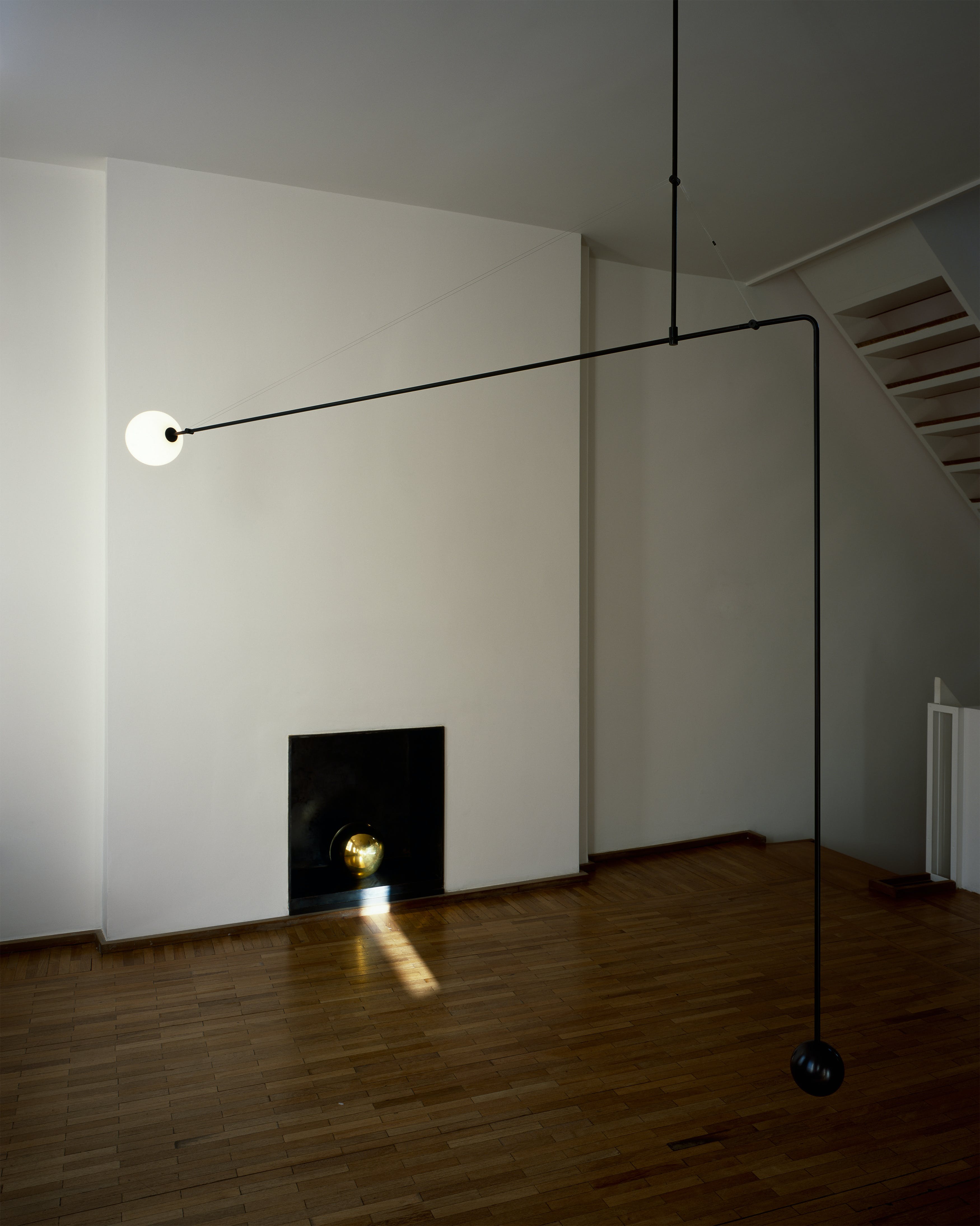 Chandelier, Mobile Opaline Glass Globes, Brass or Black, G9 and G4