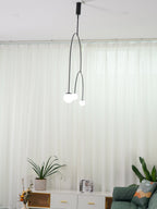 Chandelier, Mobile Opaline Glass Globes, Brass or Black, G9 and G4