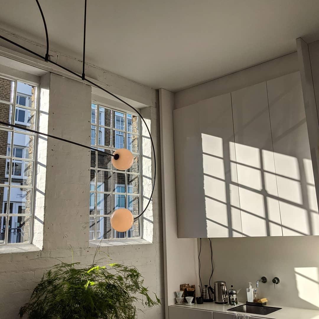 Chandelier, Mobile Opaline Glass Globes, Brass or Black, G9 and G4