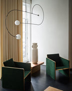Chandelier, Mobile Opaline Glass Globes, Brass or Black, G9 and G4