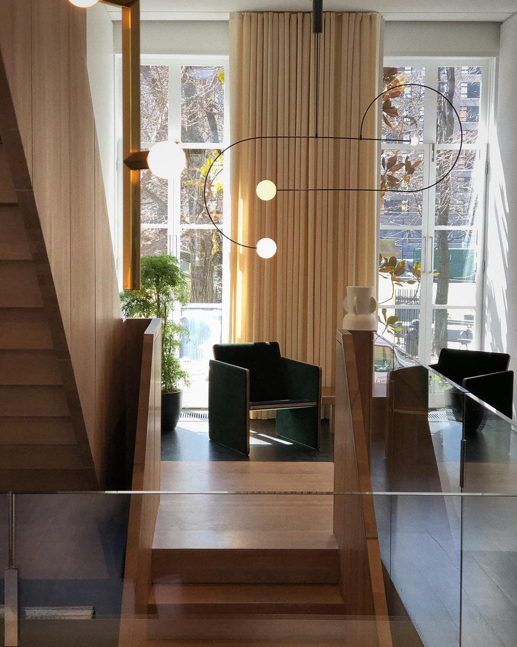 Chandelier, Mobile Opaline Glass Globes, Brass or Black, G9 and G4