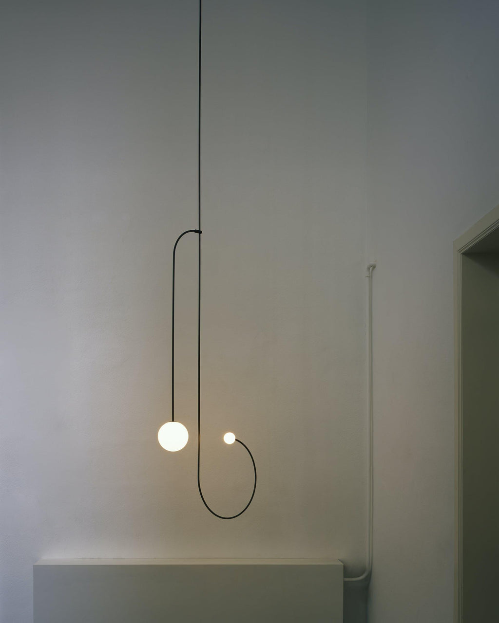 Chandelier, Mobile Opaline Glass Globes, Brass or Black, G9 and G4