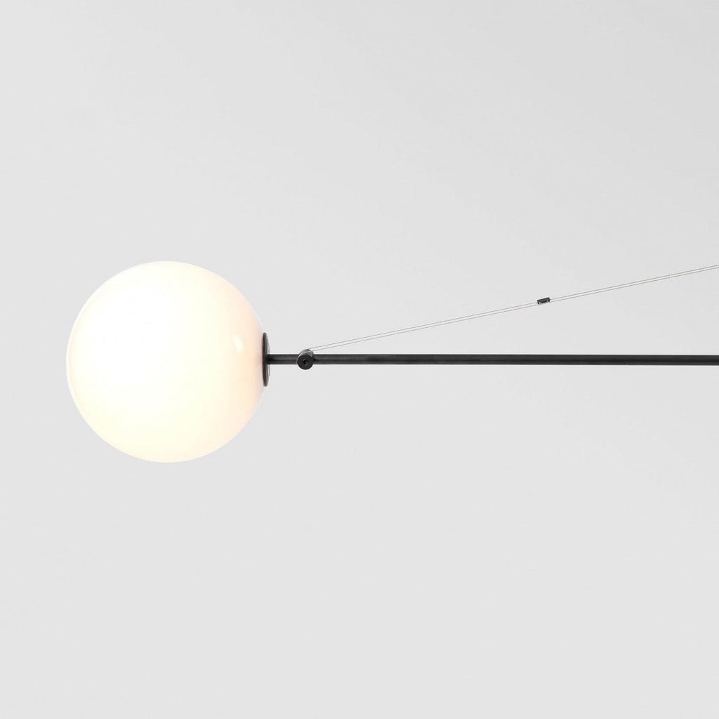 Chandelier, Mobile Opaline Glass Globes, Brass or Black, G9 and G4