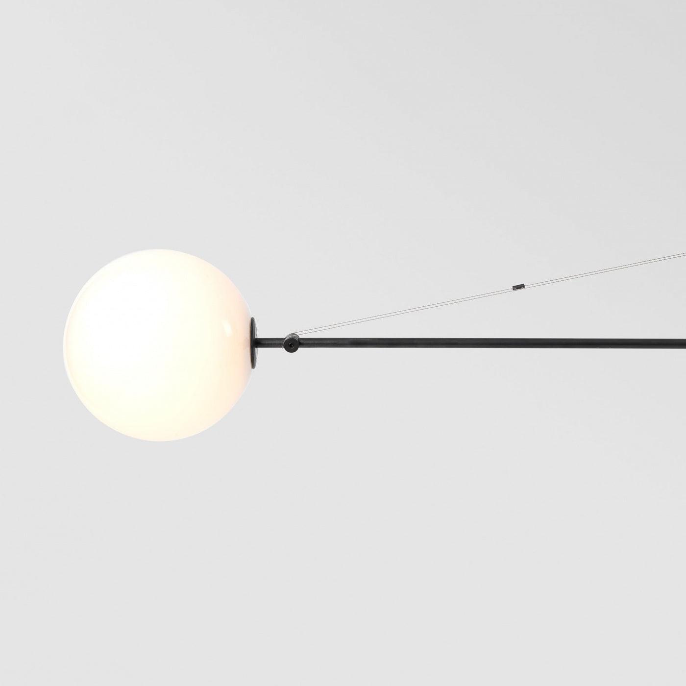 Chandelier, Mobile Opaline Glass Globes, Brass or Black, G9 and G4