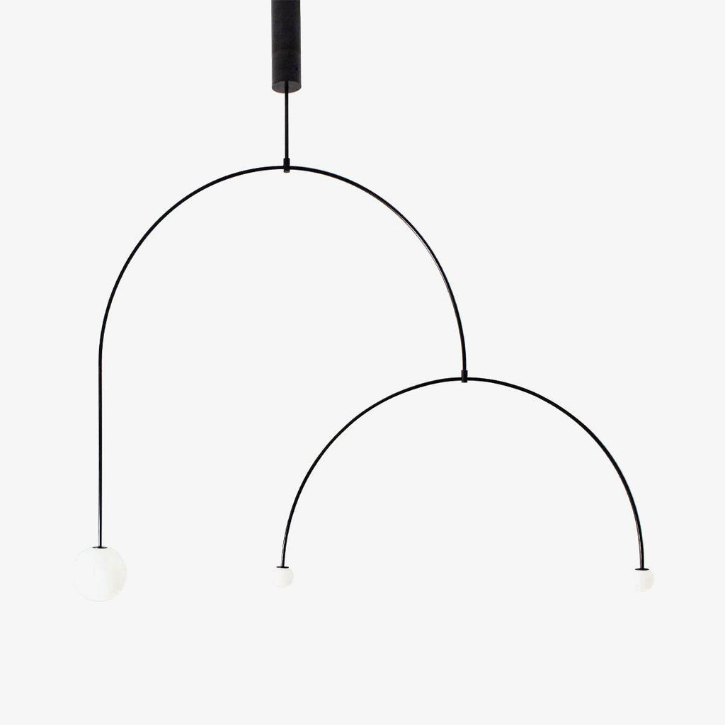 Chandelier, Mobile Opaline Glass Globes, Brass or Black, G9 and G4