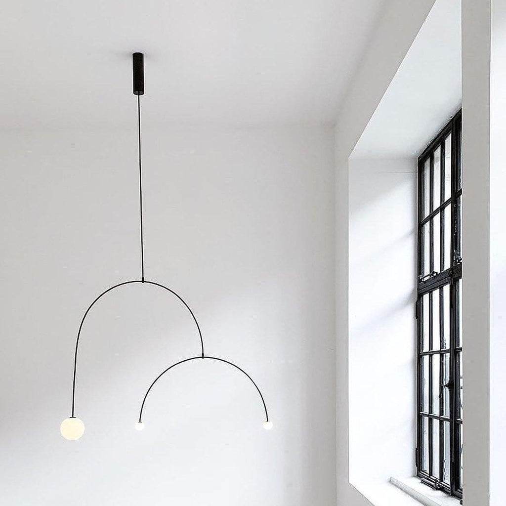 Chandelier, Mobile Opaline Glass Globes, Brass or Black, G9 and G4