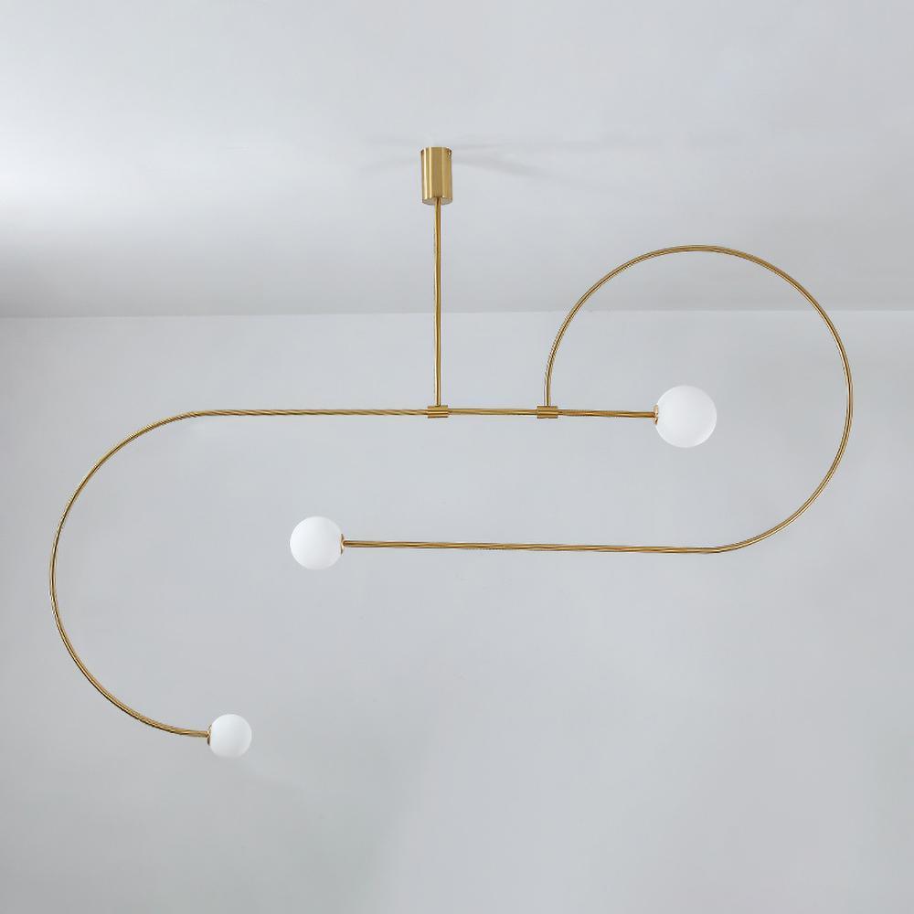 Chandelier, Mobile Opaline Glass Globes, Brass or Black, G9 and G4
