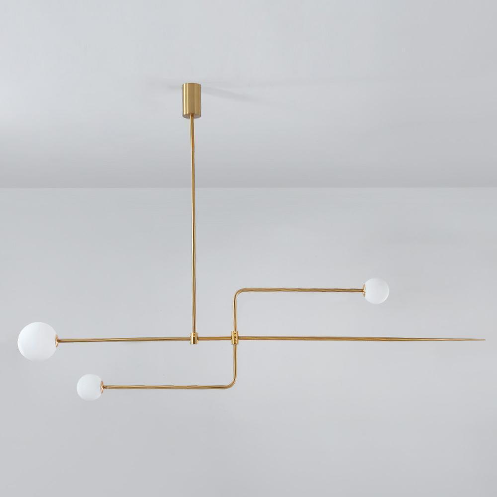 Chandelier, Mobile Opaline Glass Globes, Brass or Black, G9 and G4