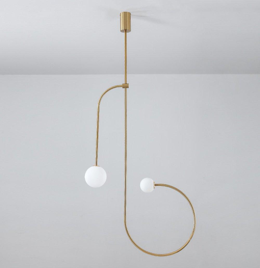 Chandelier, Mobile Opaline Glass Globes, Brass or Black, G9 and G4