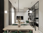 Chandelier, Mobile Opaline Glass Globes, Brass or Black, G9 and G4