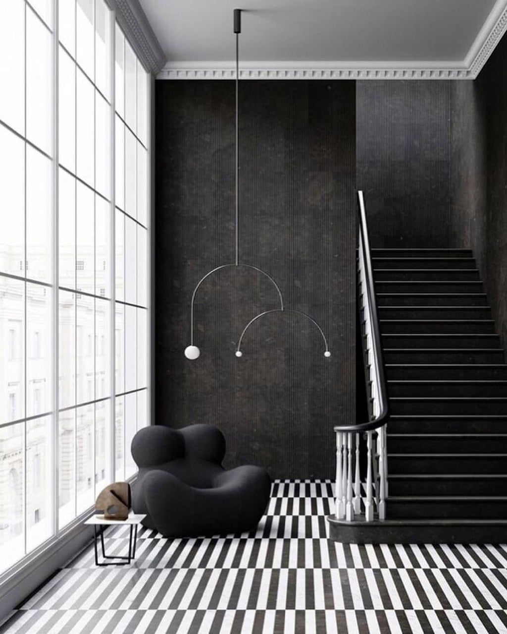 Chandelier, Mobile Opaline Glass Globes, Brass or Black, G9 and G4