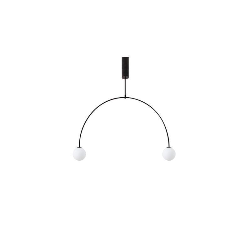 Mobile chandelier with opaline glass globes on slim black arms