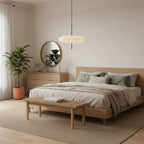 Opal disc pendant light in a calm contemporary space
