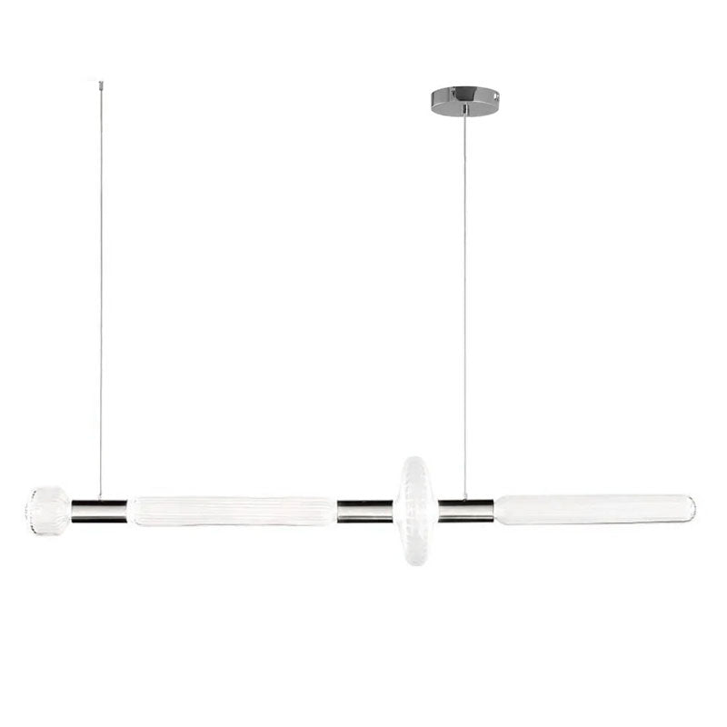 A round disc joint sits mid-bar on this Clérachic pendant, hung from a nickel ceiling plate.
