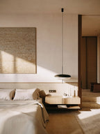 Opalescent pendant light shown lit from within