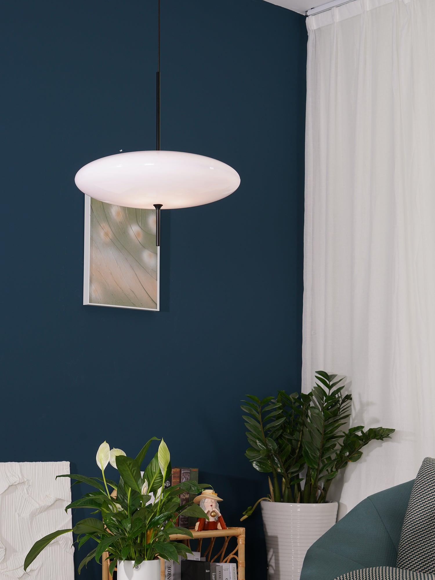 Opal Disc Pendel, Opaliseret Skærm, Sort eller Hvid, E26/E27