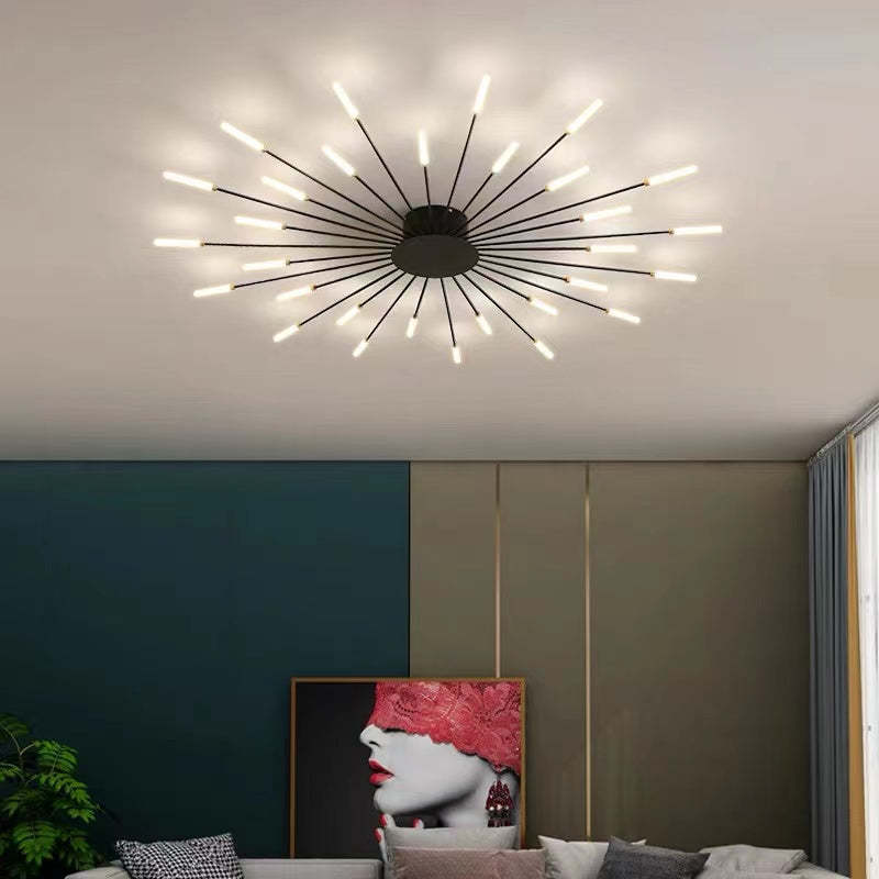 Radial LED Ceiling Light, Metal Rod Design, 24-Inch Fixture
