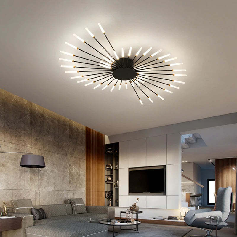 Radial LED Ceiling Light, Metal Rod Design, 24-Inch Fixture