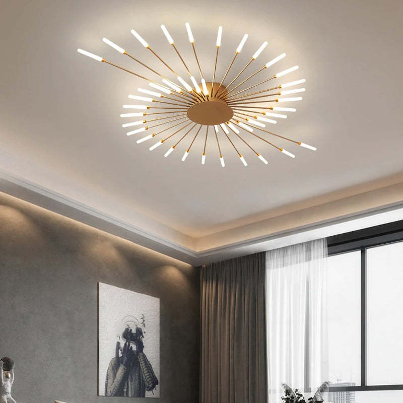 Radial LED Ceiling Light, Metal Rod Design, 24-Inch Fixture