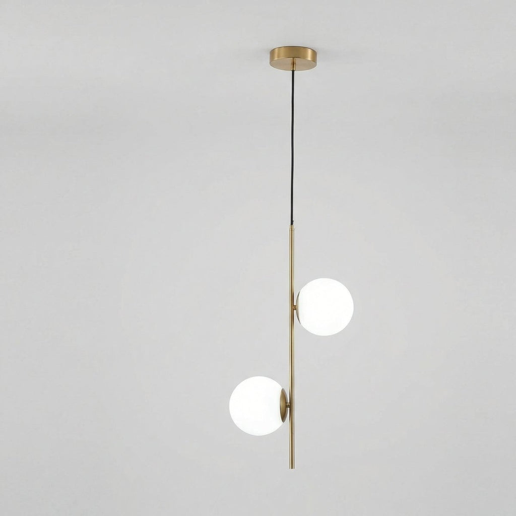 Dual Globe Pendant Light, Gold Iron Frame With Frosted Glass, 12-Inch