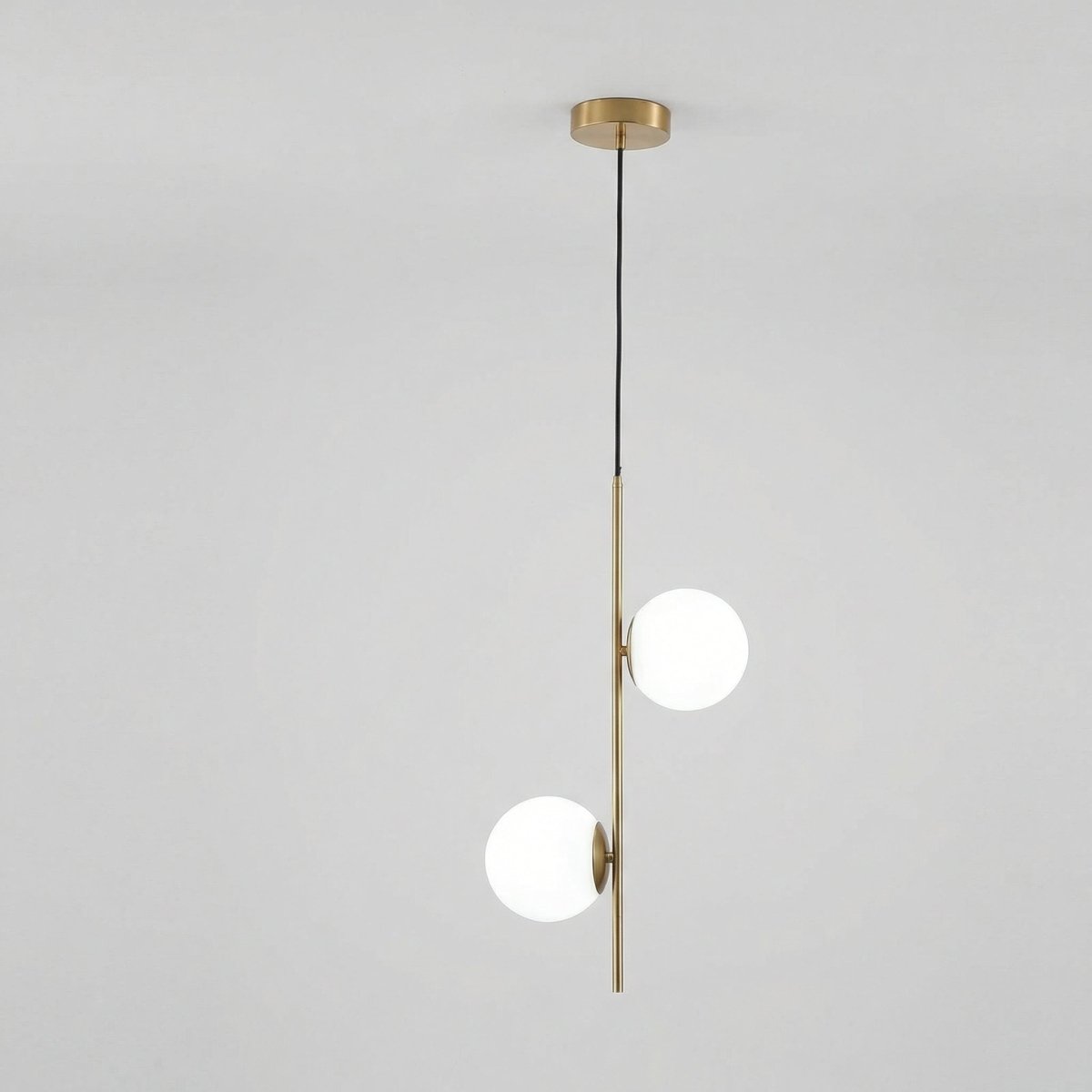 Dual Globe Pendant Light, Gold Iron Frame With Frosted Glass, 12-Inch
