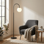 Orb-gulvlampe med frostet glasskærm og træfod, 60 tommer