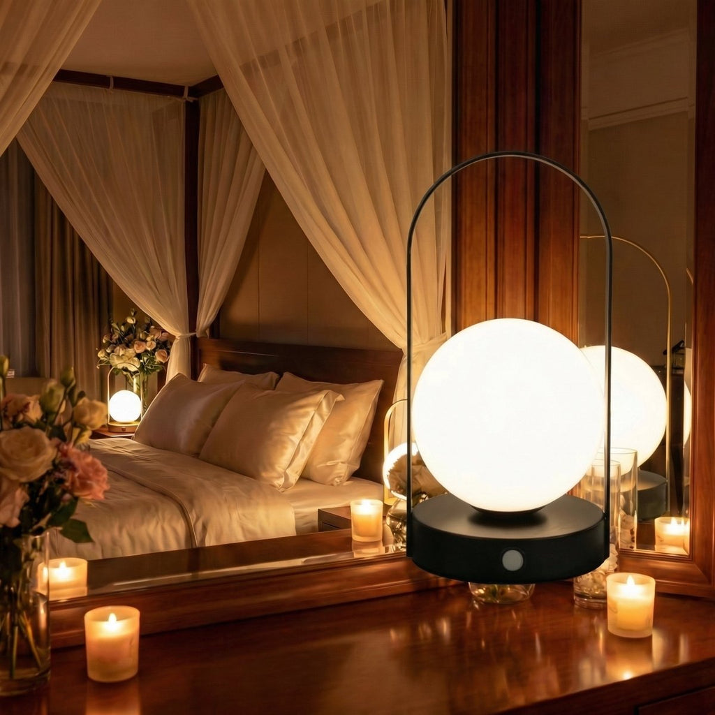 Frosted Globe LED Table Lamp With Metal Frame, 15-Inch Desk Light