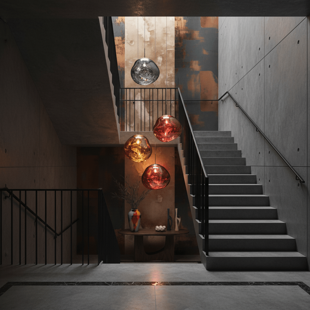 Modern lava pendant light with rose gold molten shade