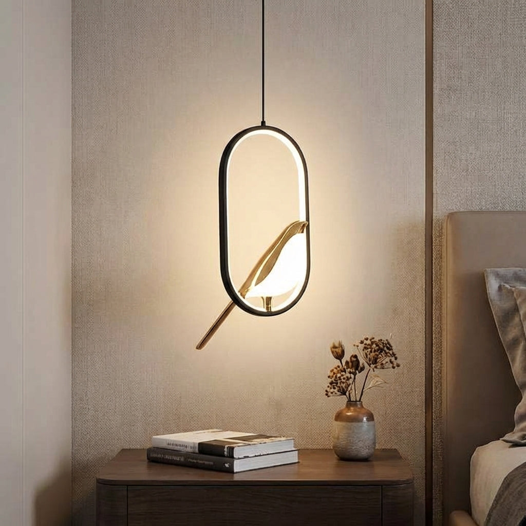 Suspension ovale sculpturale avec lumière LED chaude, hauteur réglable