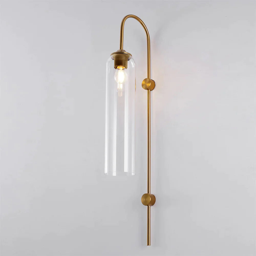 Modern glass wall lamp detail of the arm and mounting plate