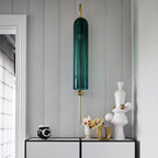 Modern glass wall lamp styled in a warm interior scene