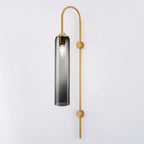 Modern glass wall lamp angled view with arched arm