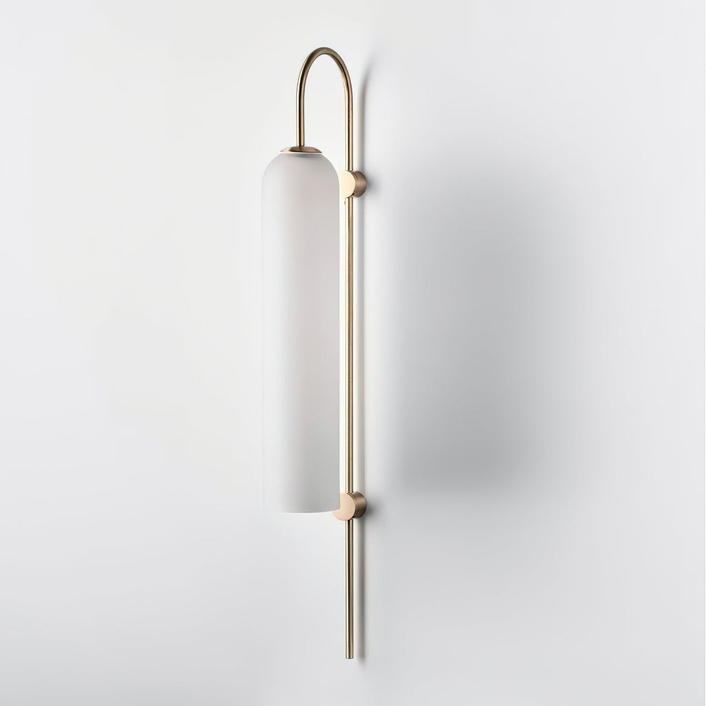 Modern glass wall lamp lifestyle shot with warm glow